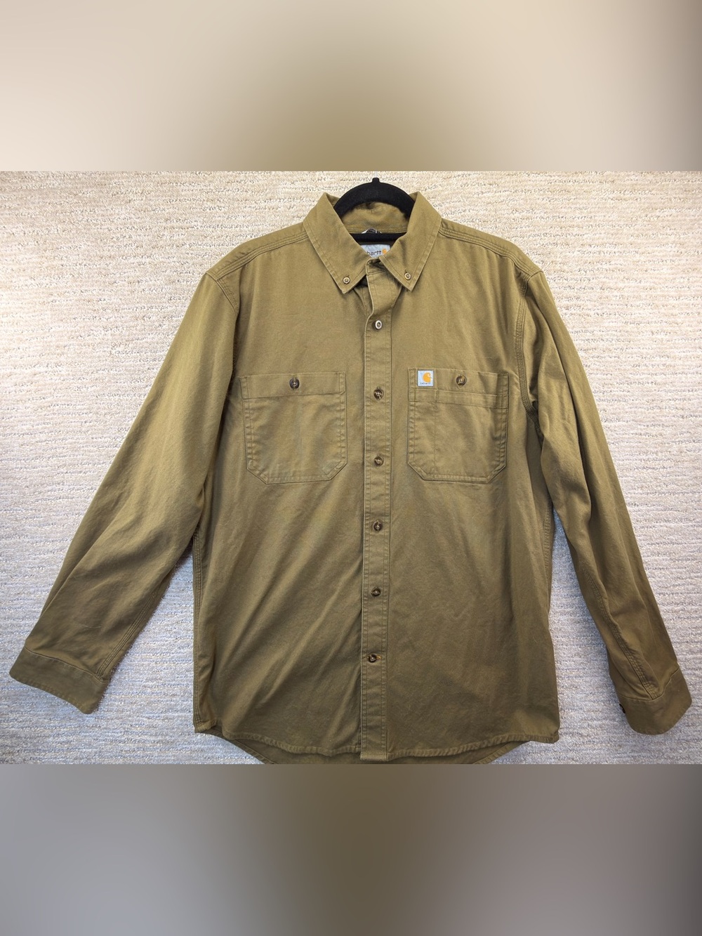 Carhartt Men’s Rugged Flex Midweight Canvas Long-Sleeve Shirt, Olive Green